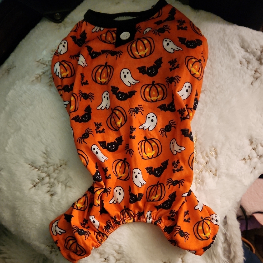 Halloween Dog Costume - Orange Ghost and Pumpkin Design